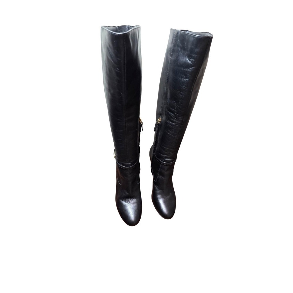 Naturalizer Henny Black Leather Knee-High Grunge. Boots Gold Buckle Strap Size 8